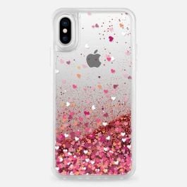 iPhone XS / X Cover - Pink - Shiny Fancy Glitter Case with Heart