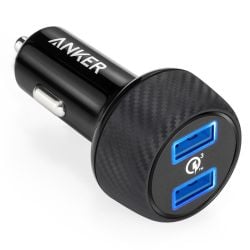 شاحن سيارة Anker PowerDrive Speed صغير الحجم بمنفذين من انكير - أسود